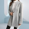 thumbnail image 3 of Uootdi Women's Grey Mid-Long Herringbone Jackets Stand Collar Single Breasted Tweed Pea Coats Fall Winter Jacket Outwears, 3 of 9
