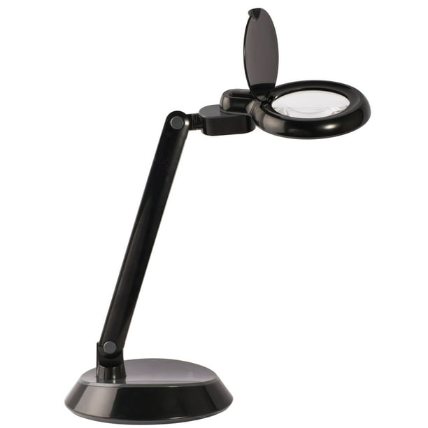 Ottlite LED Space Saving 1.75X Magnifying Glass Desk Lamp, Black