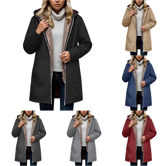Jane Wardrobe Lined Hooded Parka Coat for Women, Zip Up Long Sleeve with Pockets, Mid Length Fall Winter Outerwear, 1 Piece, S-XXL, Plus Size Friendly