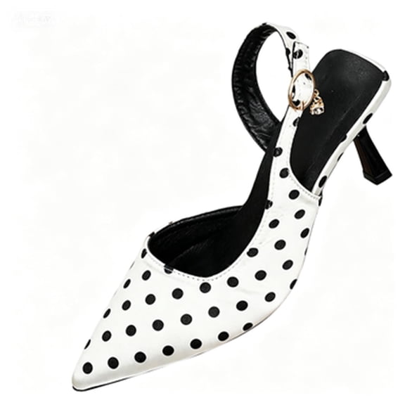 hoksml Women's Polka Dot Slingback Stiletto Pumps, Cloth Pointed Toe Heels for Party and Daily Wear