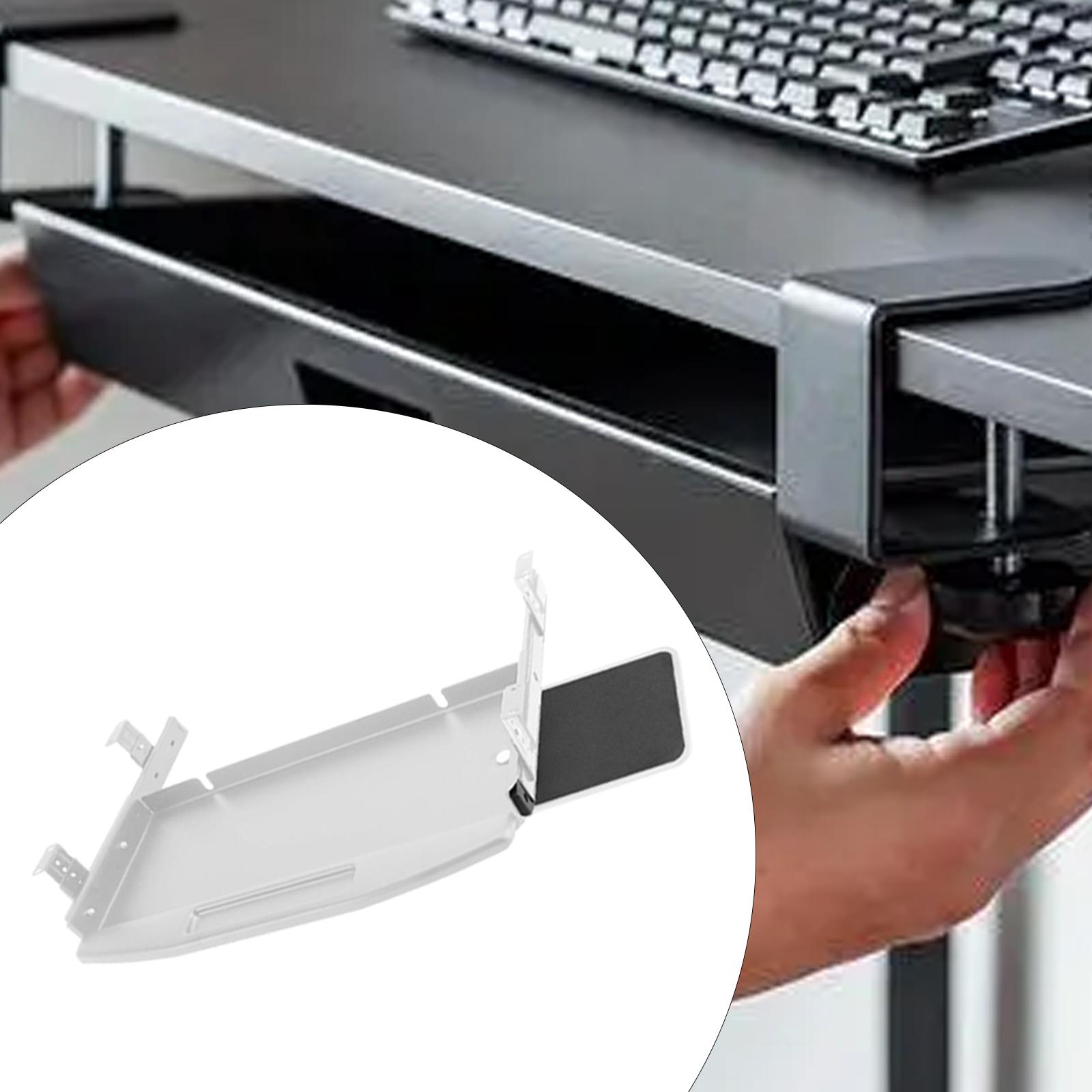 TISHITA Keyboard Tray under Desk Sliding Keyboard Drawer Silent Slide Rail for Typing Computer Drawer Keyboard Shelf for Workstations Gray w Mouse Board