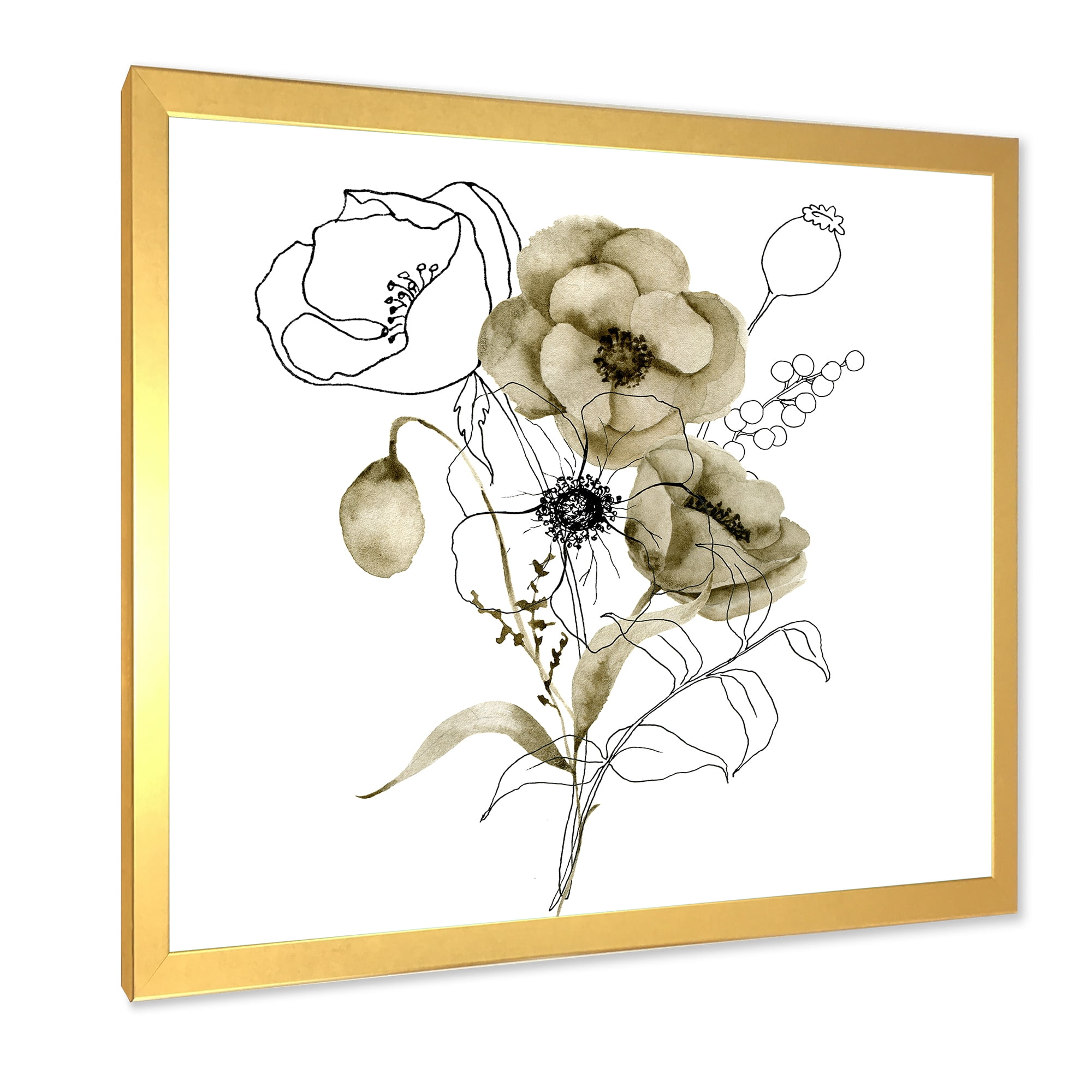 Designart 'Eucalyptus Branches With Anemone Bouquet Flower' Traditional Framed Art Print