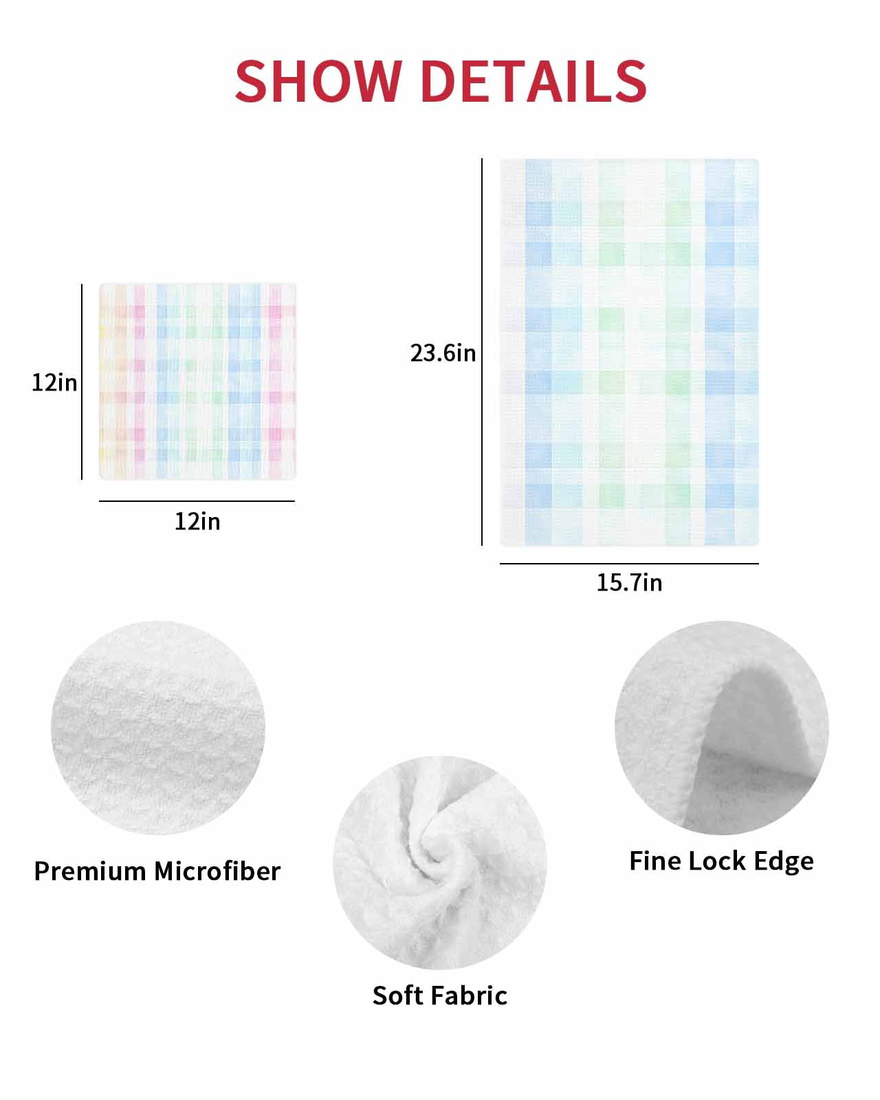 Blue Pink Plaid Dish Towels Set, Waffle Weave Kitchen Towels 4 Pieces, Pastel Green White Buffalo Patchwork Microfiber Hair Face Bath Tea Towel Absorbent Quick Drying Cleaning Dish Cloths 12"x12"