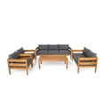 thumbnail image 3 of Christopher Knight Home 5-Piece Outdoor Patio Conversation Set for 7, Acacia Wood Frame with Cushions, Teak+Dark Gray, 3 of 13