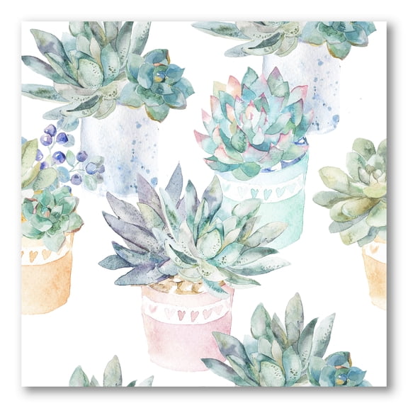 Designart ' Pastel Toned Succulent Housplants in Flowerpots ' Traditional Canvas Wall Art Print
