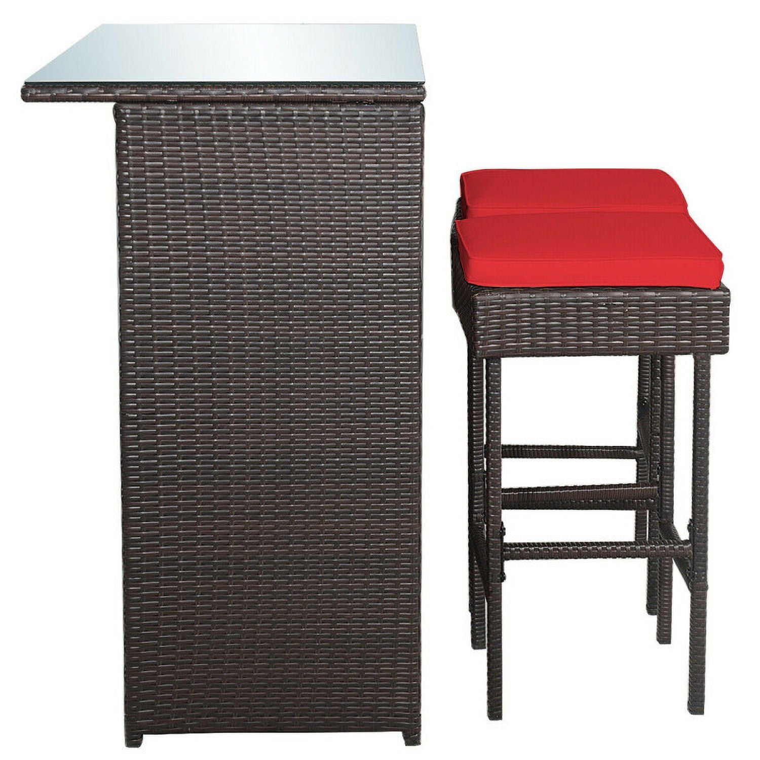Aimee Lii 3PCS Patio Rattan Wicker Bar Table Stools Dining Set, Outdoor Patio Furniture, Red Aimee Lii 3PCS Patio Rattan Wicker Bar Table Stools Dining Set, Outdoor Patio Furniture, Red