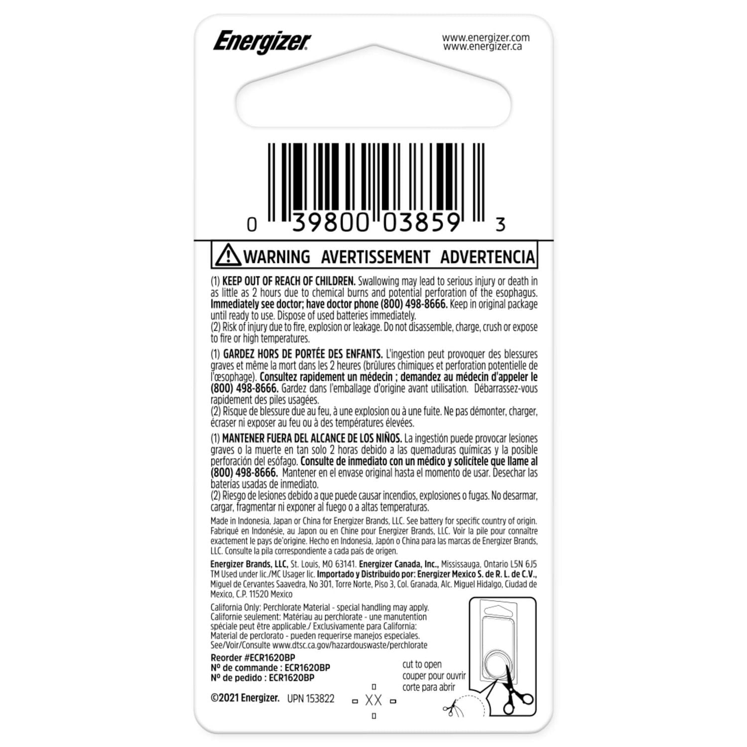 Energizer 1620 Lithium Coin Battery, 1-Pack, 1-Pack, Energizer 1620 Battery