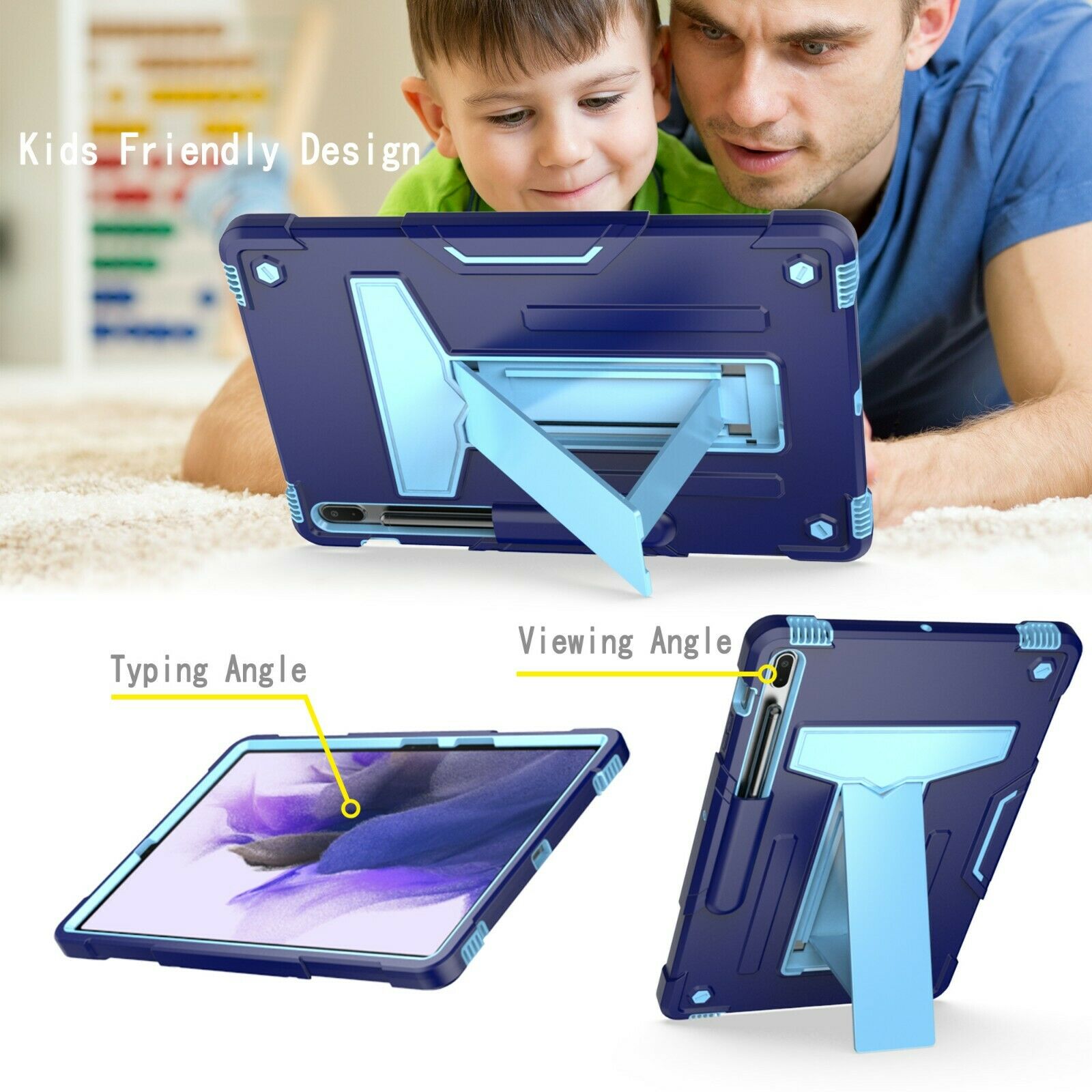 Epicgadget Case for Samsung Galaxy Tab S8+ 12.4 SM-X800/X806 (2022) - Dual Layer Protective Hybrid Cover Case With Kickstand For Galaxy Tab S8 Plus 12.4 Inch Released in 2022 (Navy Blue/Blue) - image 3 of 4