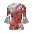 thumbnail image 4 of Blusa de verano para mujer con estampado de pliegues sexy y mangas 3/4 con cuello en V y botones OAVQHLG3B Store  lin121212, 4 of 5