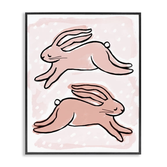 Stupell Industries Cottage Pink Ink Watercolor Bunnies Black Framed Giclee Art, 11 x 14, by Lil' Rue