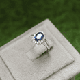 thumbnail image 3 of Blue Sapphire & Diamond Halo Engagement Band Ring in 925 Sterling Silver - September Birthstone - Handmade Jewerly, 3 of 6