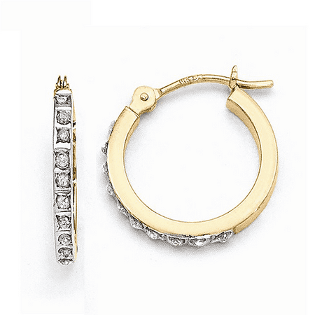 - 14K Yellow Gold Illusion Set Circle Diamond Hoop Earrings - 15mm
