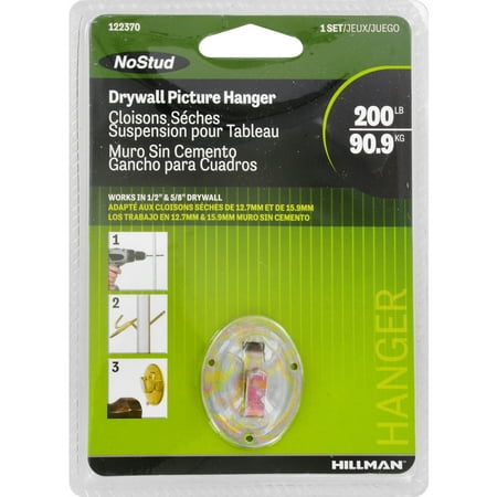 Hillman NoStud Metallic Drywall Picture Hanger 200 lb 1 pk (Case of 5)