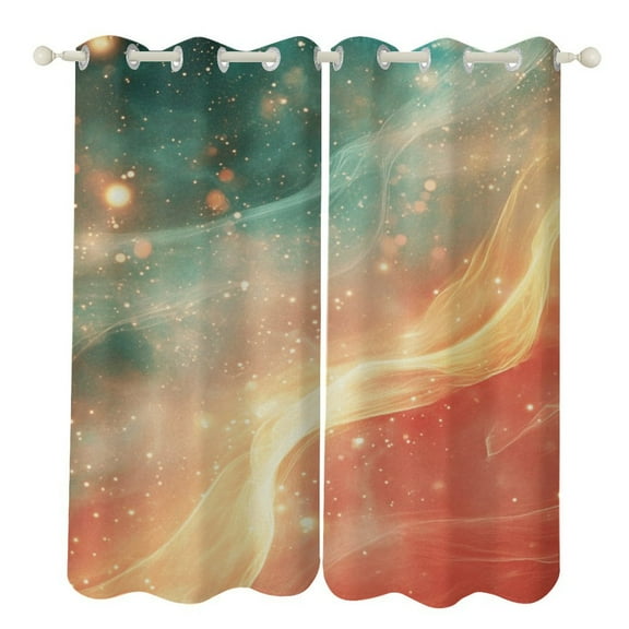 Purple Blue And Gold Wave Blackout Curtains, Watercolor Pattern Window Treatment Grommet Curtains for Bedroom Thermal Insulated Window Curtains for Living Room 2 Panel Set