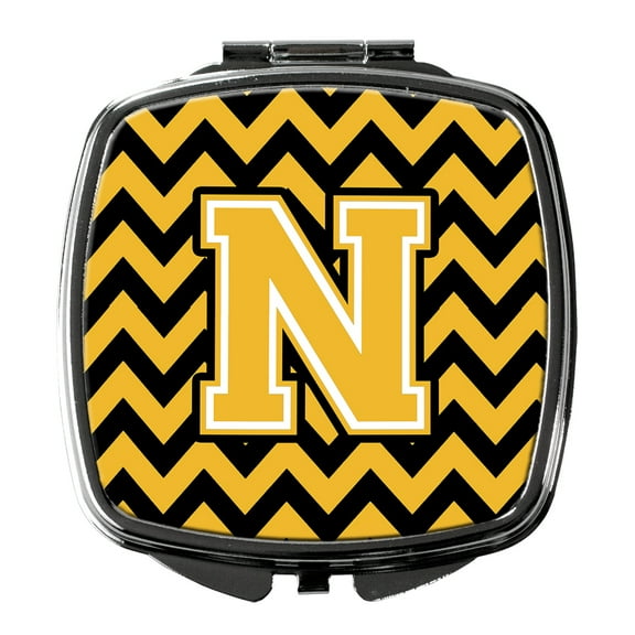 Letter N Chevron Black and Gold Compact Mirror
