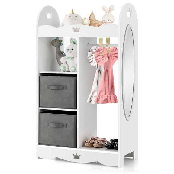 Infans Kids Dress up Storage Hanging Armoire Dresser Costume Closet w/Mirror & Toy Bins