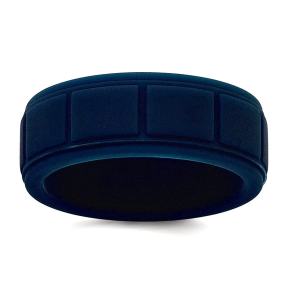 Silicone Dark Blue 8mm Grid Pattern Band Size 13 Ring for Women and Men