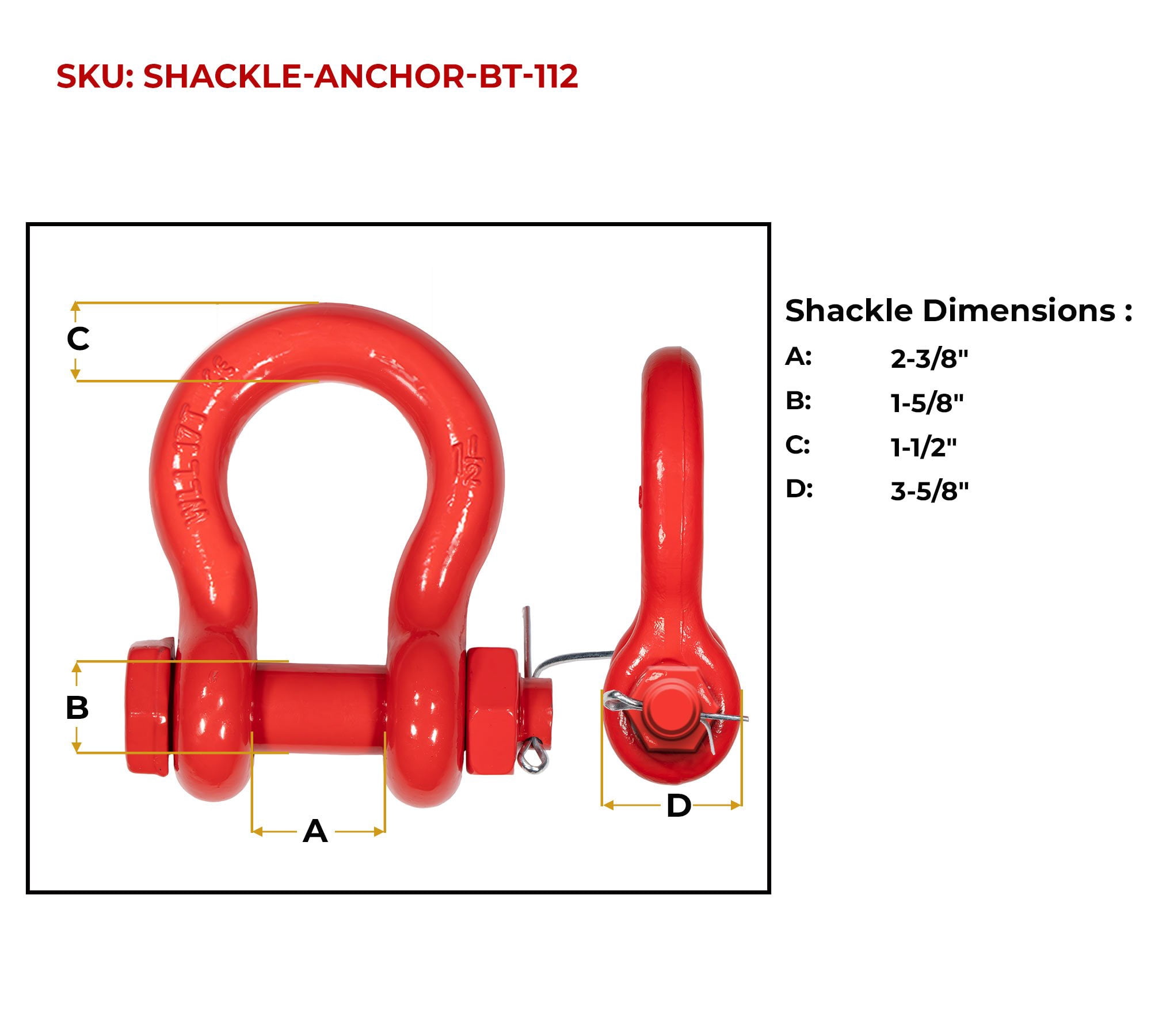 1-1/2" Anchor Shackle Forged Carbon Steel w/ Safety Screw Pin Load Limit 34,000 lbs, Double Rust Protection Heavy Duty D Ring Bolt Type Shackle for Towing, Rigging & Vehicle Recovery