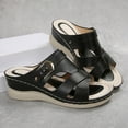 thumbnail image 4 of LOVZFMLL Wedge Sandals for Women 2025 Cut Out Cross Straps Slippers Slip On Open Toe Summer Casual Outdoor Beach Vacation Walking Slides Black 9.5, 4 of 7