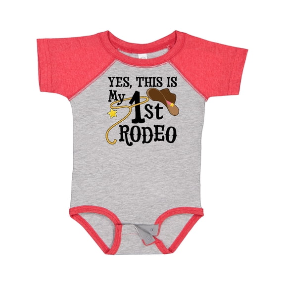 Inktastic Yes, This is My 1st Rodeo Cowboy Hat with Pink Band, Lasso Girls Baby Bodysuit