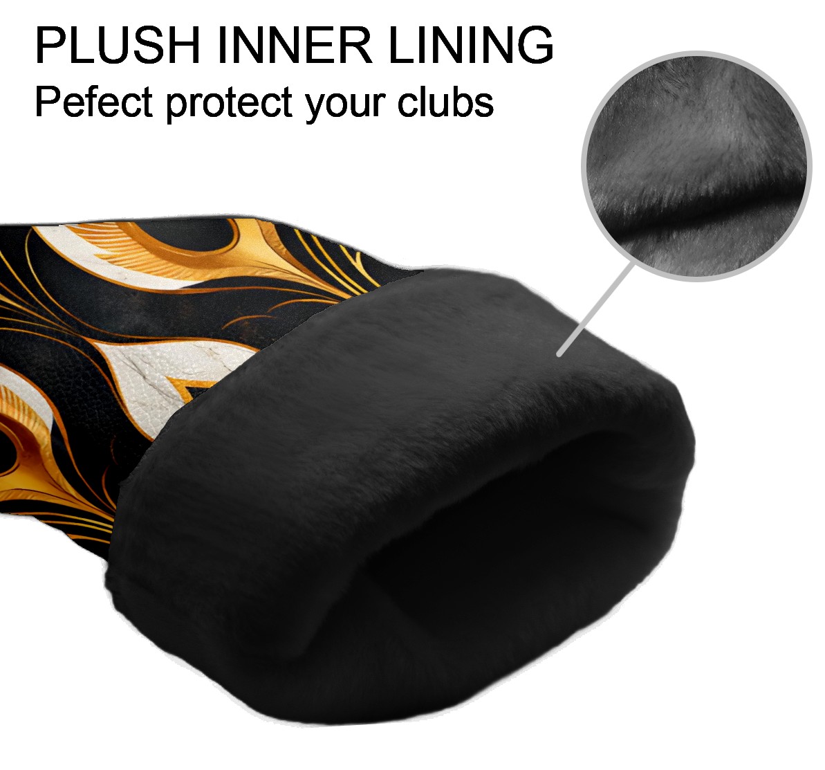 Golf Club Covers, Black Gold Art Pattern Premium PU Leather Driver Hybrid Putter Head Covers with Velvet Lining, Waterproof Golf Gifts for Men Women