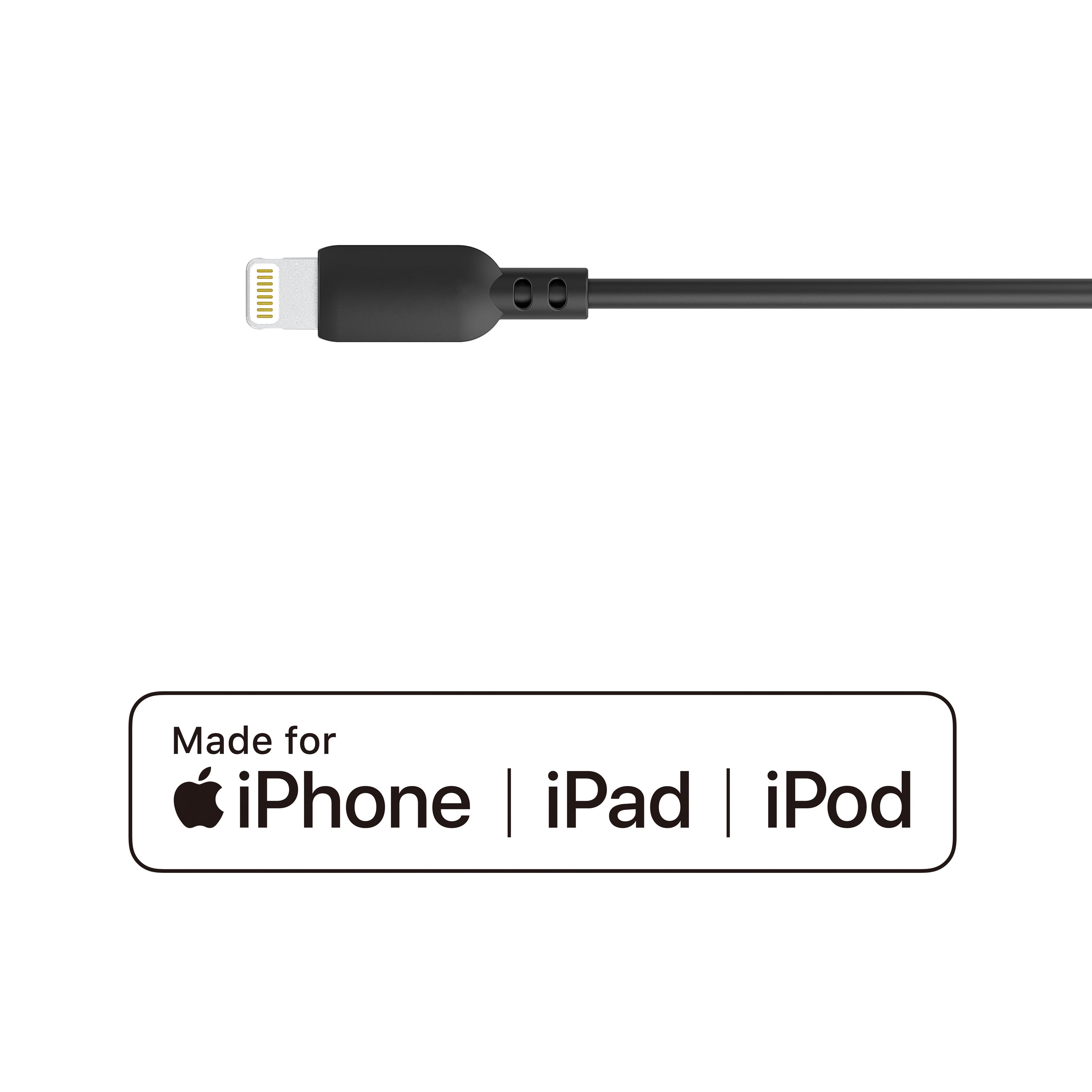 onn. 3' Lightning to USB Computer Cable, Black