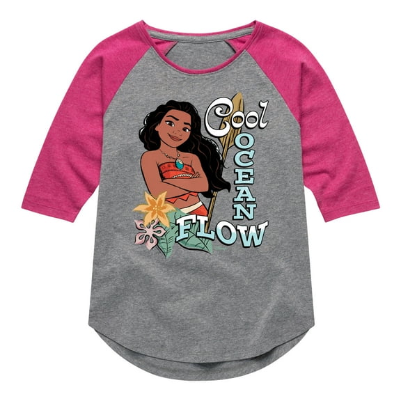 Disney - Cool Ocean Flow Moana - Toddler & Youth Girls Raglan Graphic T-Shirt