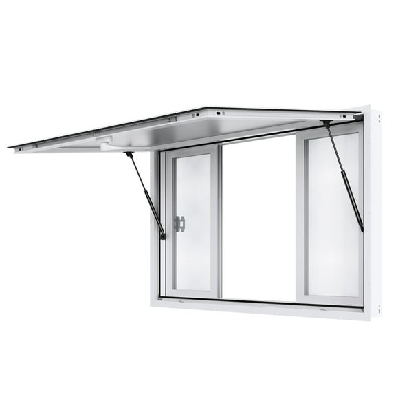 KFFKFF 53"x33" Concession Stand Window, Aluminum Construction with Four Slide Panels, Awning Style Door & Hook, Opens Up to 85 Degrees, Ideal for Food Trucks