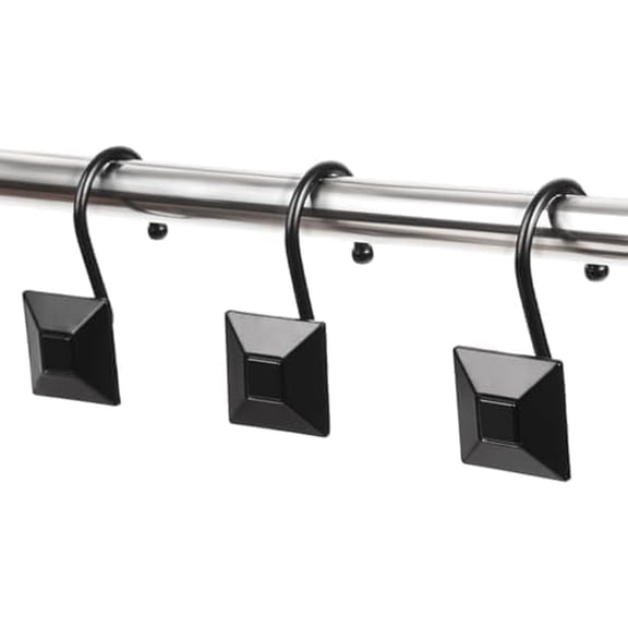 Decorative Square Shower Curtain Hooks,Heavy Duty Solid Shower Curtain Rings,Rustproof Metal Shower Hooks for Bathroom Shower Rod, Curtain Hooks for Living Room Bathroom Decor,Set of 12, Black$