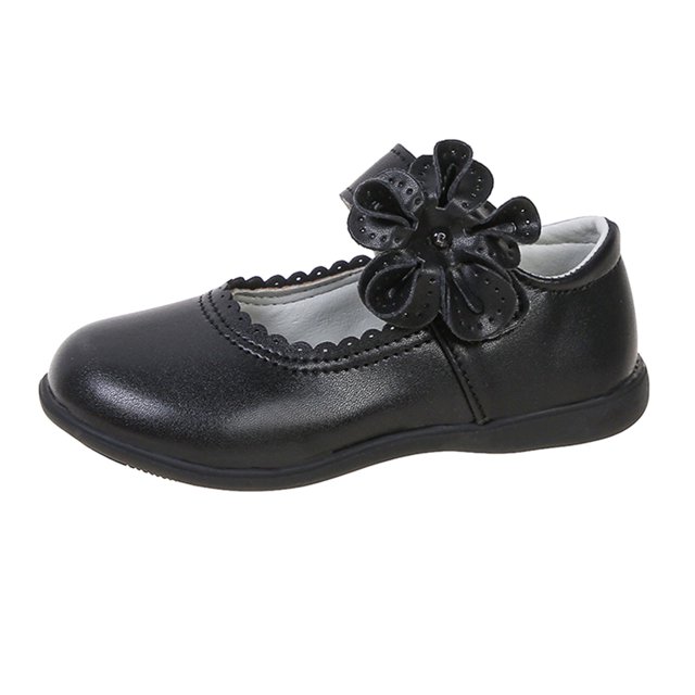 GiLiling Ballerines Mary Jane à Fleurs pour Filles, Bride Ajustable, Bout Rond Classique, Chaussures d'École, Semelle Souple Antidérapante, Ballerines de Performance pour Élèves et Enfants (Noir, 12-12,5 Ans)
