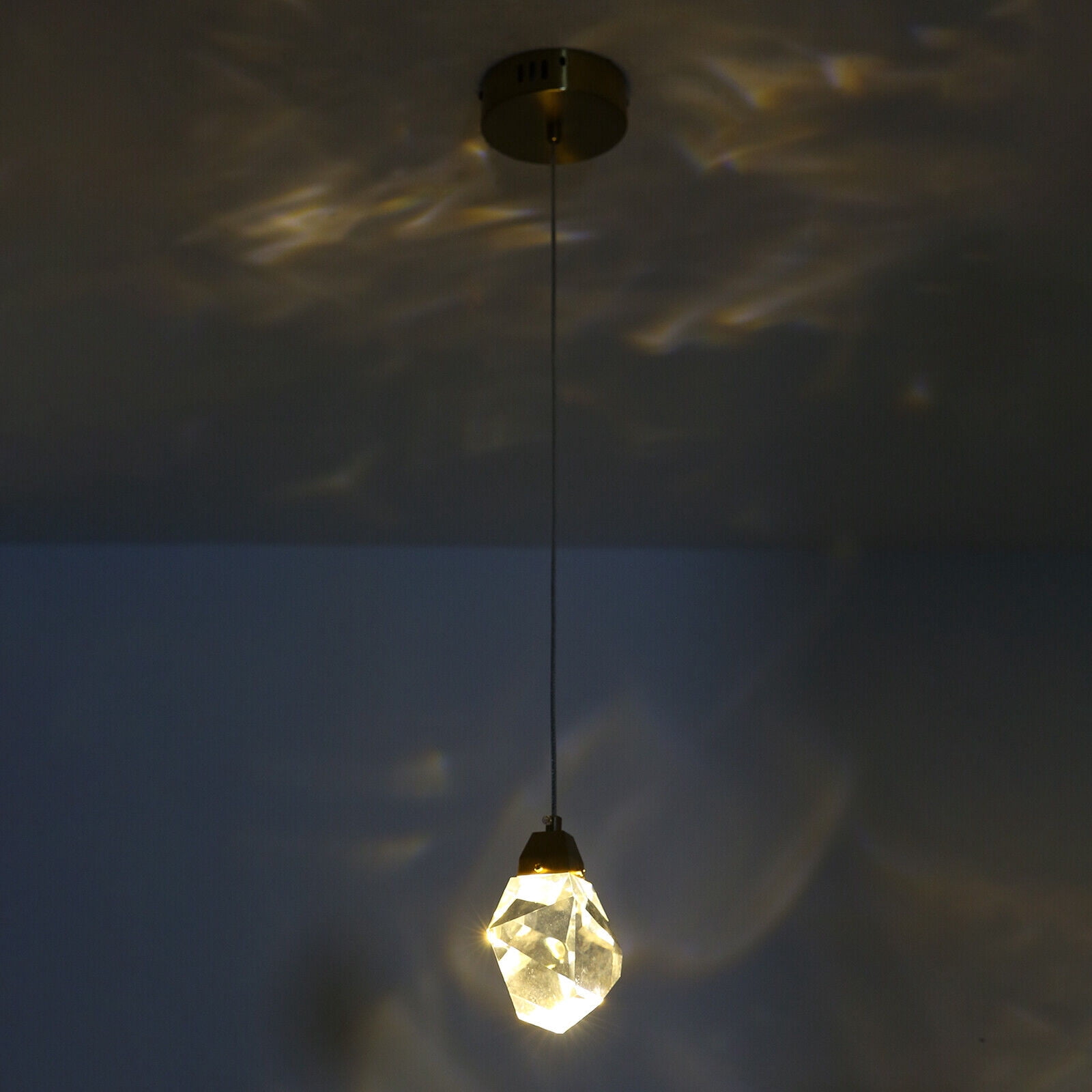 Diamond Pendant Light Fixtures, 1-Light Hanging Pendant Lights, Modern Mini Prism Crystal Chandeliers, 5W LED Cut Crystal Pendant Lighting for Kitchen Island Dining Room