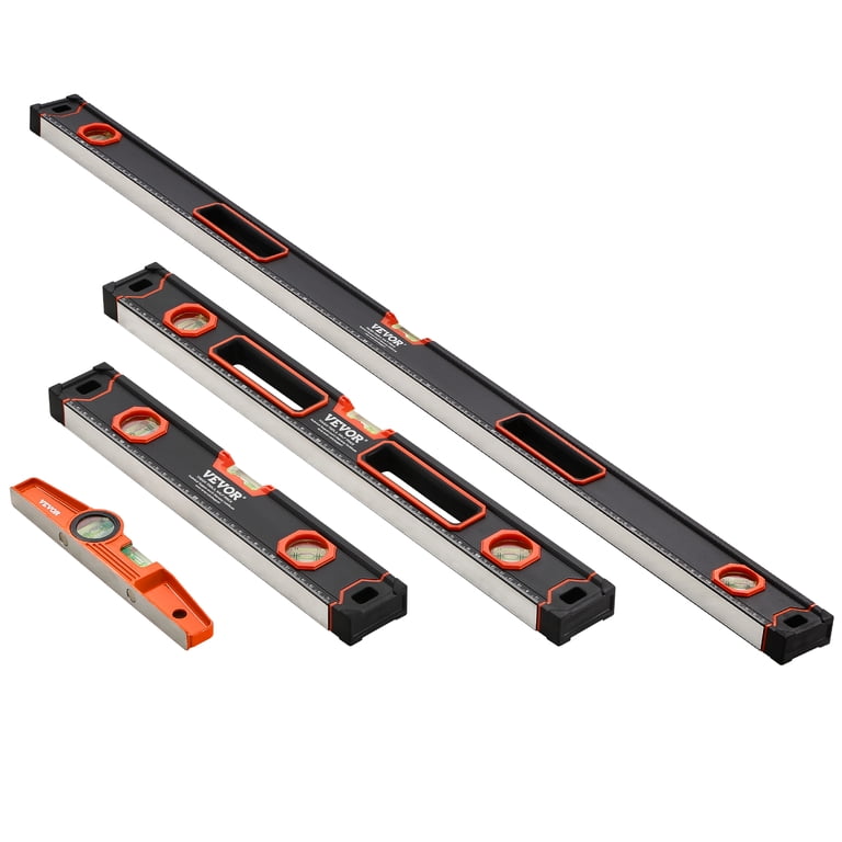 Klein Tools 4 Piece Torpedo Level, 48/24/16/10 Inch All Magnetic Levels Set, Fluorescent Lig Tool Box