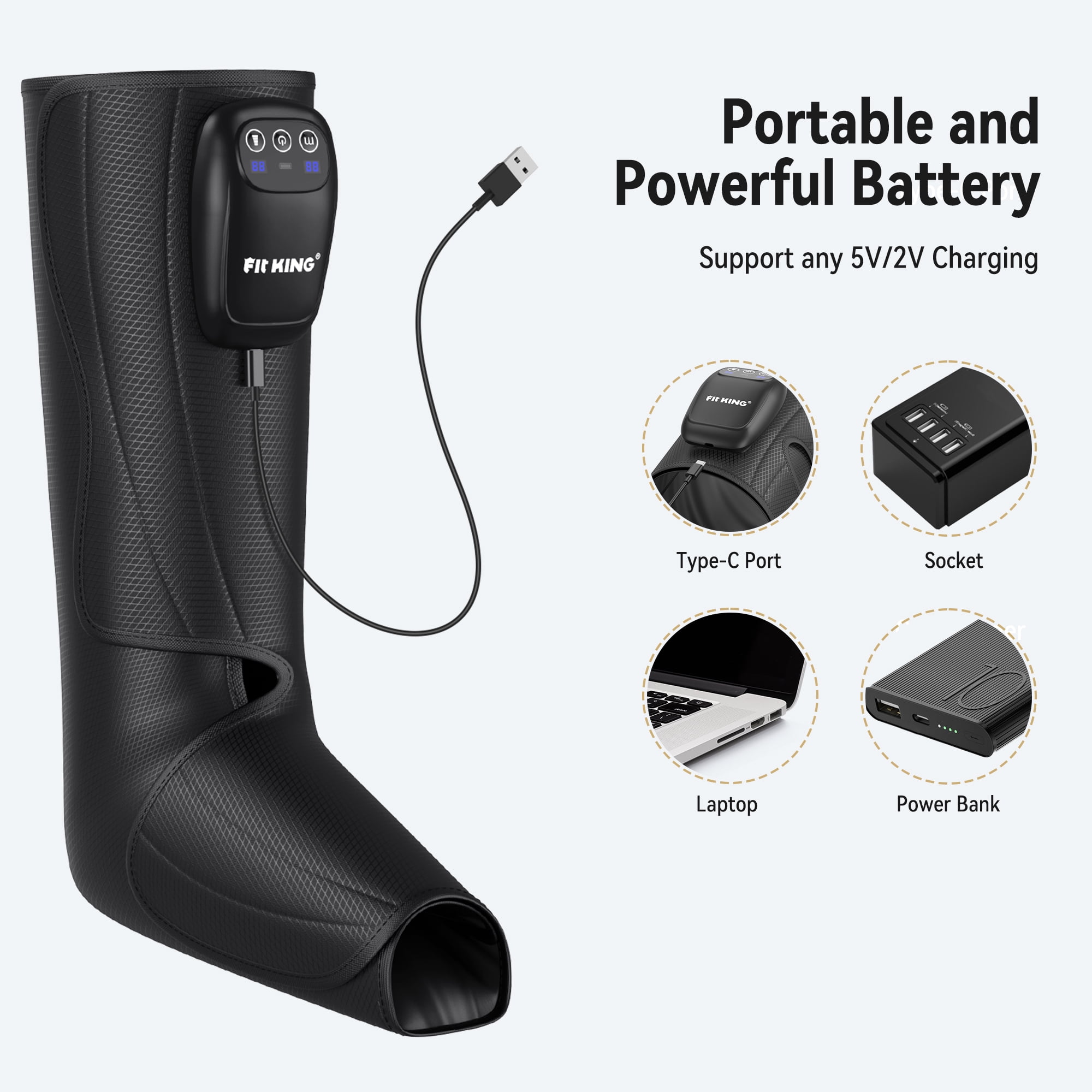 FIT KING Cordless Foot and Leg Massager, Calf and Foot Massage Boots for Circulation, Rechargeable Air Compression After Training,Travel Gifts for Him/Her FSA/HSA Eligible