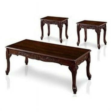 Bowery Hill Traditional 3 Piece Solid Wood Coffee Table Set in Dark Cherry