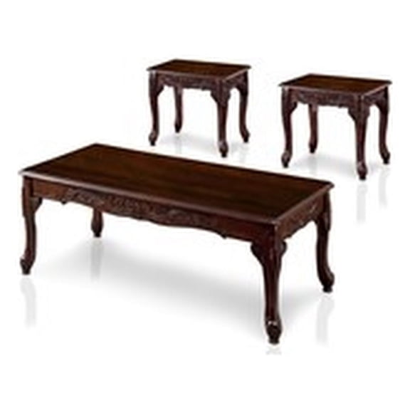Bowery Hill Traditional 3 Piece Solid Wood Coffee Table Set in Dark Cherry