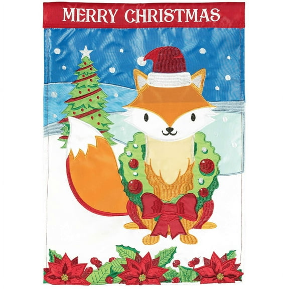 Magnolia Gardens M011648 13 x 18 in. Merry Christmas Fox Polyester Garden Flag