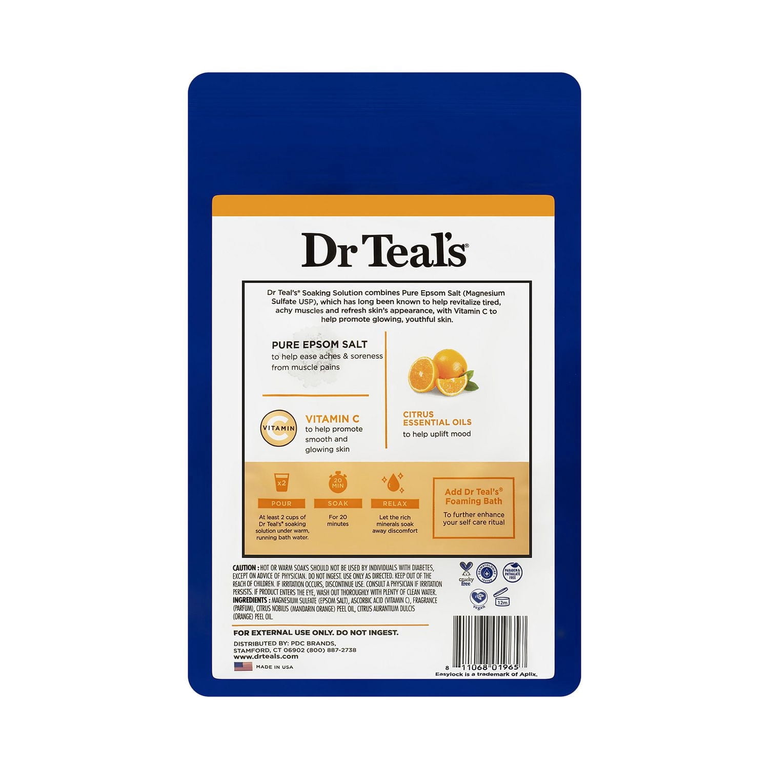 Dr Teal’s Salt Soak with Pure Epsom Salt, Glow & Radiance with Vitamin C & Citrus Essential Oils, 1.36 kg