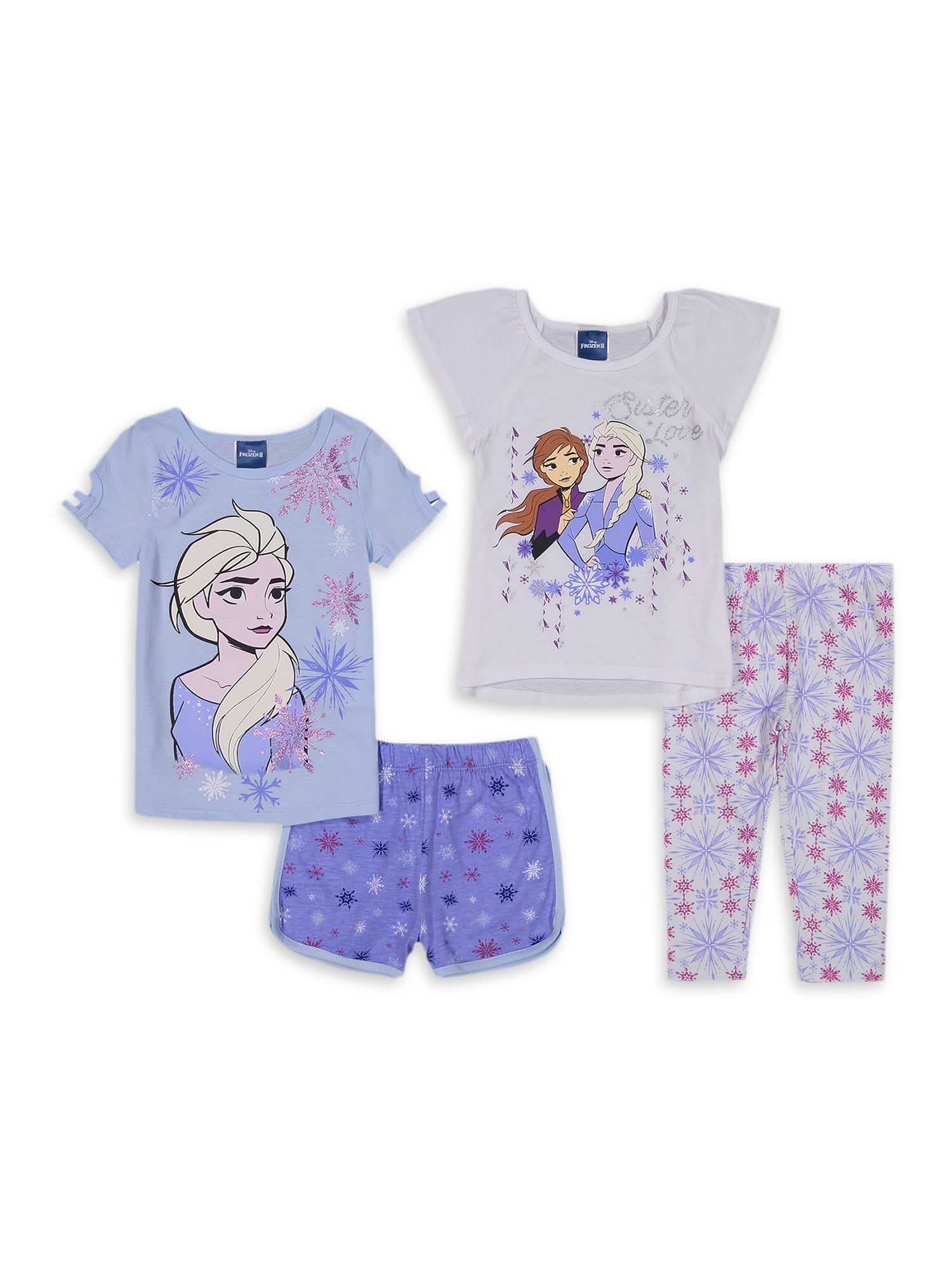 Disney Frozen Kids 4 Piece Mix N Match T-Shirt Shorts /& Leggings Set