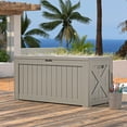 thumbnail image 2 of Patiowell 120 Gallon Large Deck Box, Outdoor Lockable Storage Box for Gardening Tools, Waterproof Deck Box for Patio Furniture, Light Brown, 2 of 8