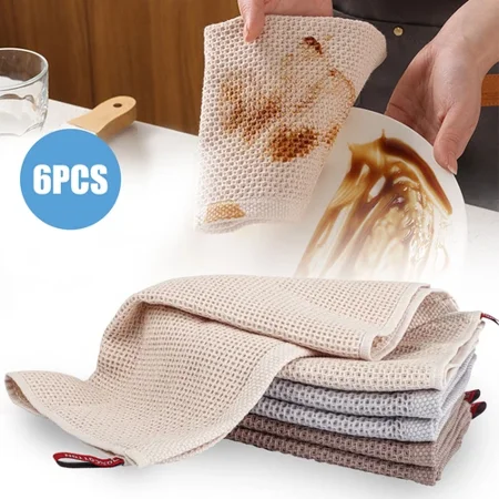 KLYNE - 6Pcs 100% Cotton Waffle Weave Kitchen Dish Towels Absorbent Cleaning Cloths Rags