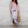 thumbnail image 4 of DISNIMO Dragonfly Flower Print Women's Casual Maxi Dresses Loose V Neck Dress Vacation 3/4 Sleeve Midi Dress Fashion Linen-Like Dresses, XL, 4 of 6
