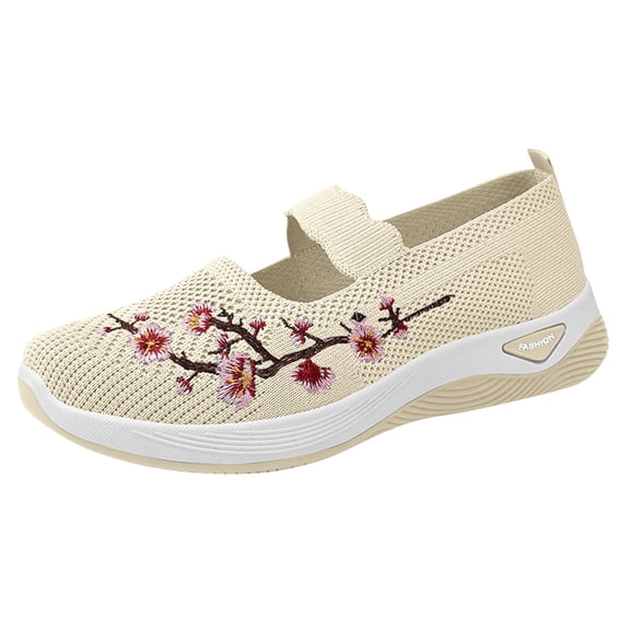 IAJDKMEK Fashion Mesh Hollow Sneakers for Women - Breathable Slip On Shoes Women Casual Lightweight Womens Casual Shoes Outdoor Running Daily,Beige 140