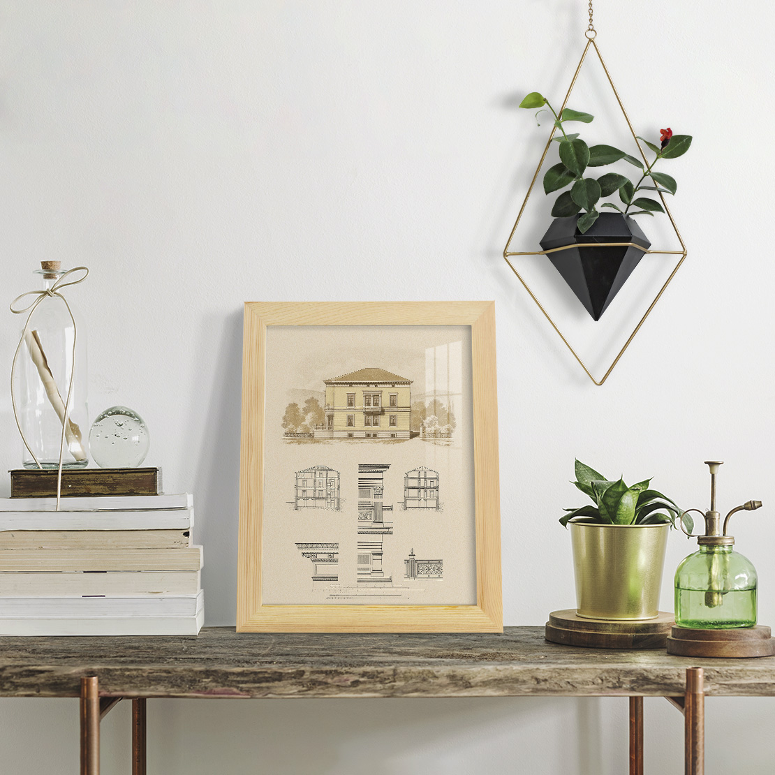 Estate and Plan II -Framed Print w/glass-Natural Wood