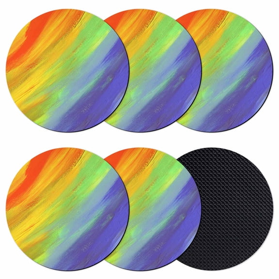 Abstract Ombre Colored Coasters Set of 6, Rainbow Watercolor Painting Art Absorbent Coasters for Drinks, Coaster for Bar Office Dining Coffee Table Accessories Decor, Non Slip Round Desk Coaster