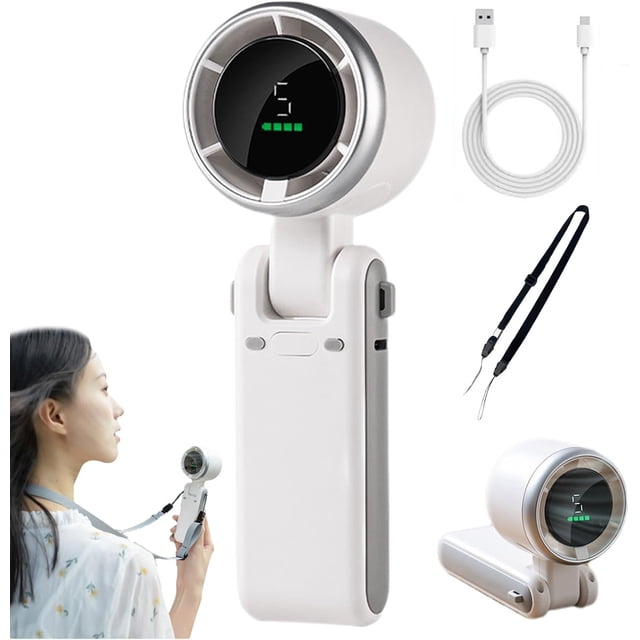 Regularlyk Portable Handheld Turbo Fan, 5 Gear Wind N607 Handheld Turbo Fan, Foldable Portable Handhelds Fans, USB Rechargeable HandheldFan for Outdoor Activities, Travel, Working (White Set)