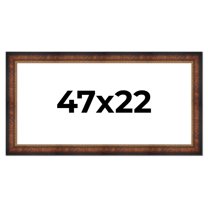 47x22 Frame Brown Walnut Gold Ornate Trim Solid Wood Plein Air Picture Frame | 3 Inch Moulding