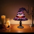 thumbnail image 2 of Luyimi Halloween Witch Hat Stained Glass Table Lamp, Vintage Tiffany Style Night Light with Ghost Bat Skull, Retro Accent Lamp for Mantel Shelf Bedroom Fall Gothic Home Decor Holiday Gift A, 2 of 6