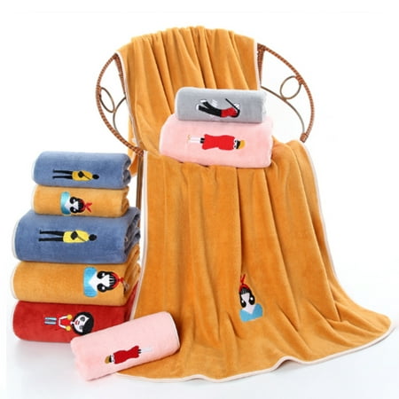 

Tuelaly Shower Towel Soft Comfortable Cartoon Embroidery Highly Absorbent Quick Drying Multipurpose Coral Fleece Washable Sensitive Skin Hand Towel for Dorm
