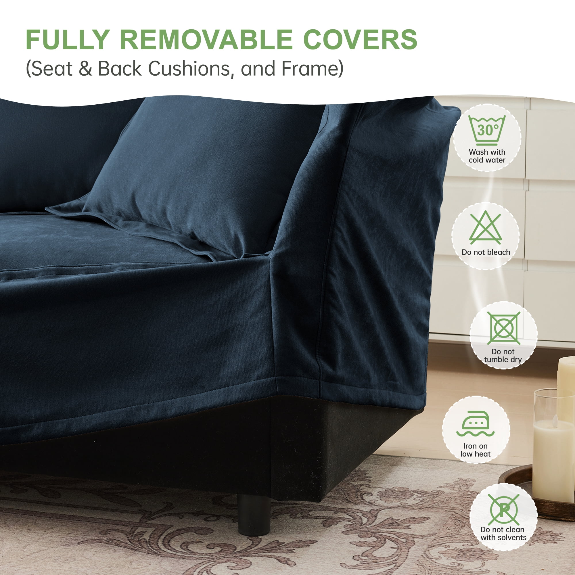 Gewnee Chenille Fabric Blue Deep Seat Singel Accent Chair Sofa Couch for Living Room, Reading Room, Bedroom and Working Spaces