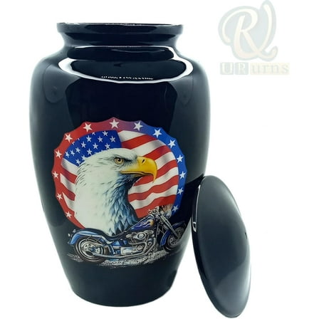 UR Cremation Urns- US Flag Eagle with Harley Davidson Bike Adult Urn –Best Urn for Human Ashes – Funeral Urn (Adult (200 lbs) – 10.5 x 6 “, US Flag Eagle Bike Cremation Urn)